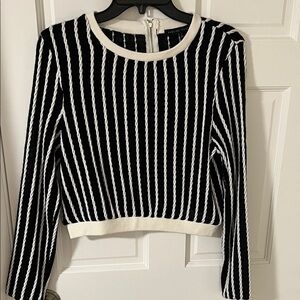 English Factory Women’s Cropped Knit Top Black/white cabled stripes Size Small